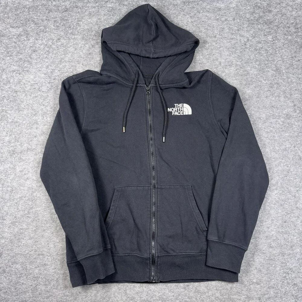 North Face Hoodie Mens Medium Black Spell Out Graphic Full Zip - Picture 2 of 16